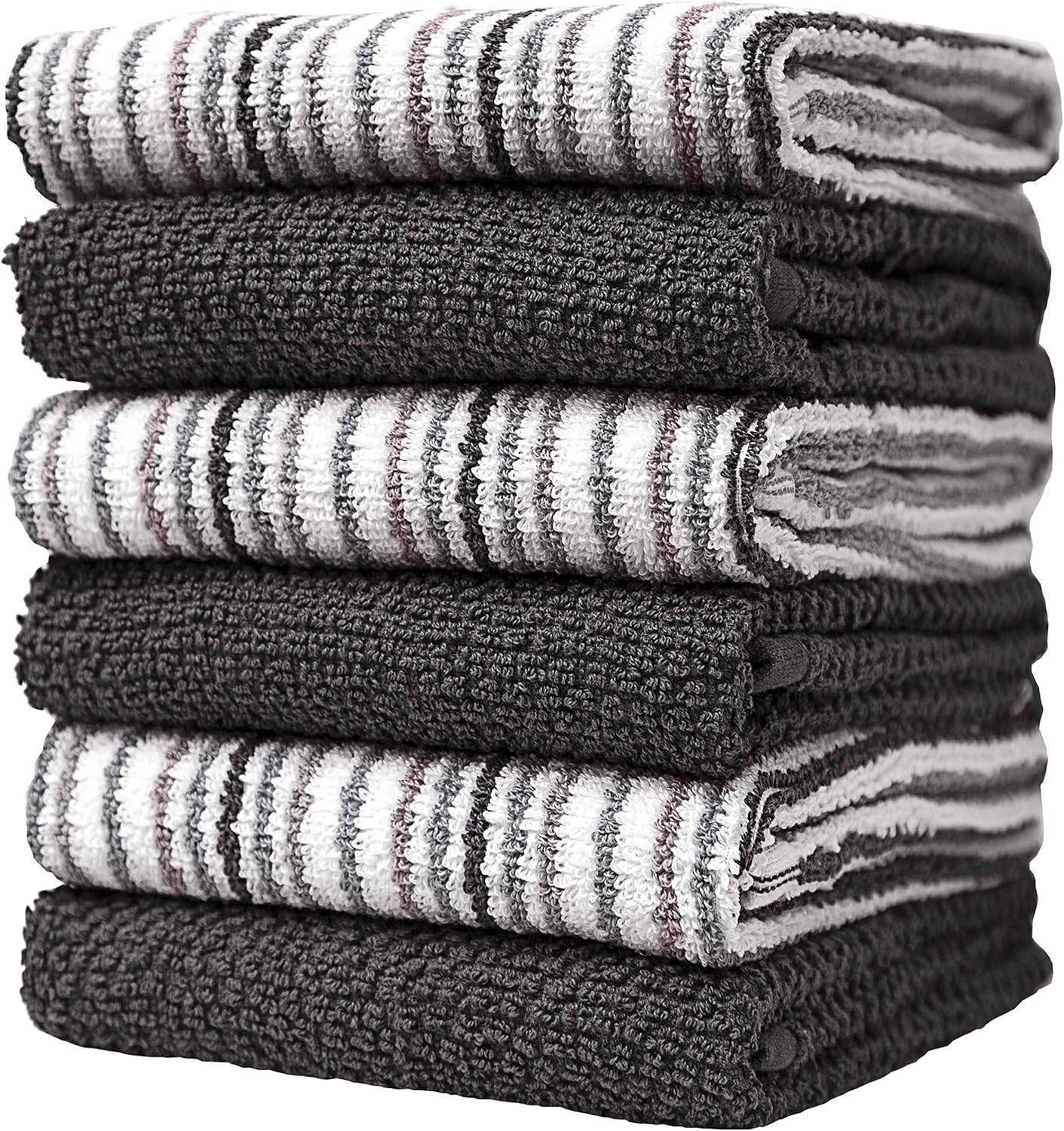 Bumble Towels - 6 Pack Kitchen Towels 16x26 Popcorn Stripe Gray