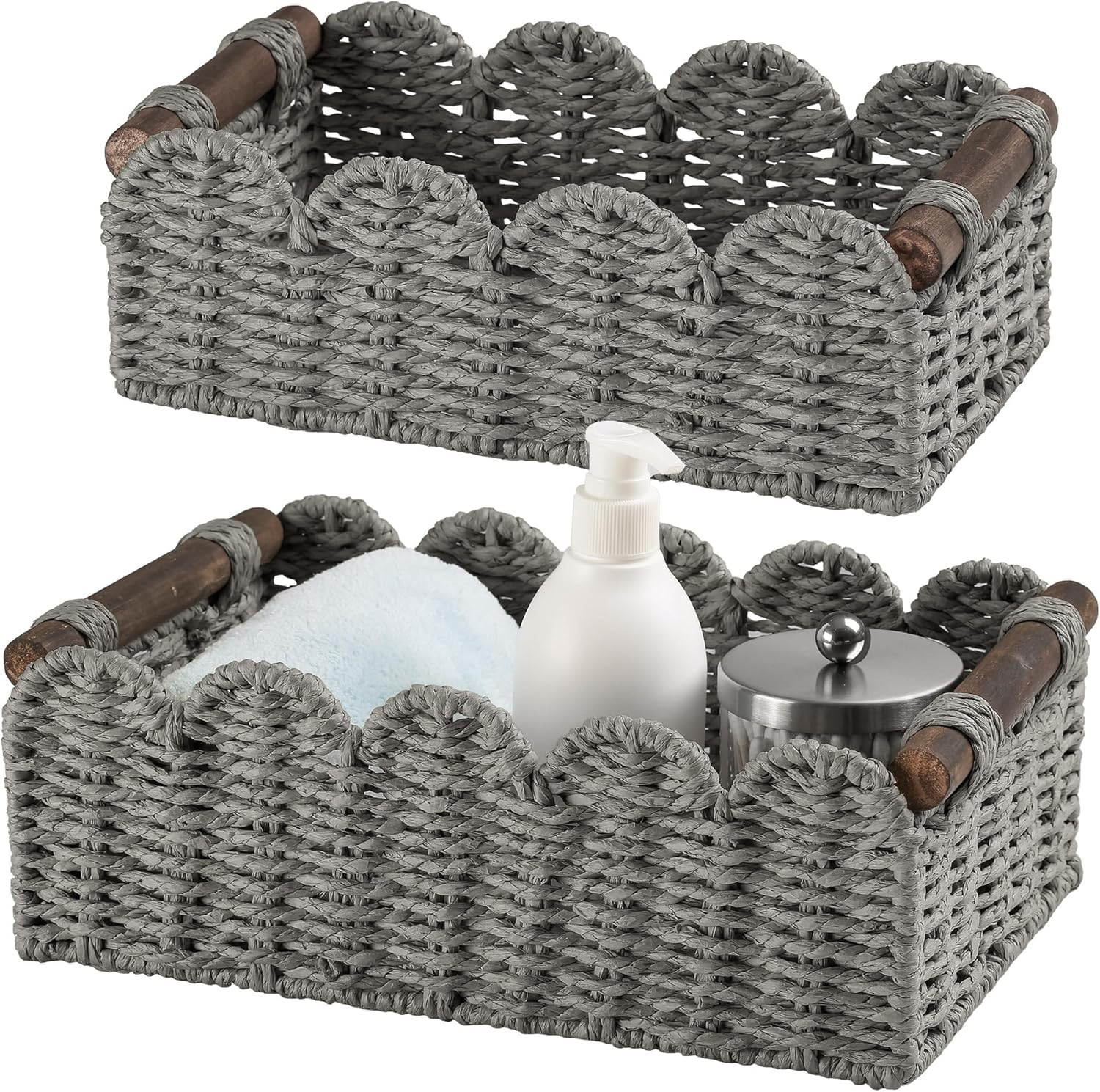 DUOER Wicker Storage Basket for Toilet Tank Top Gray