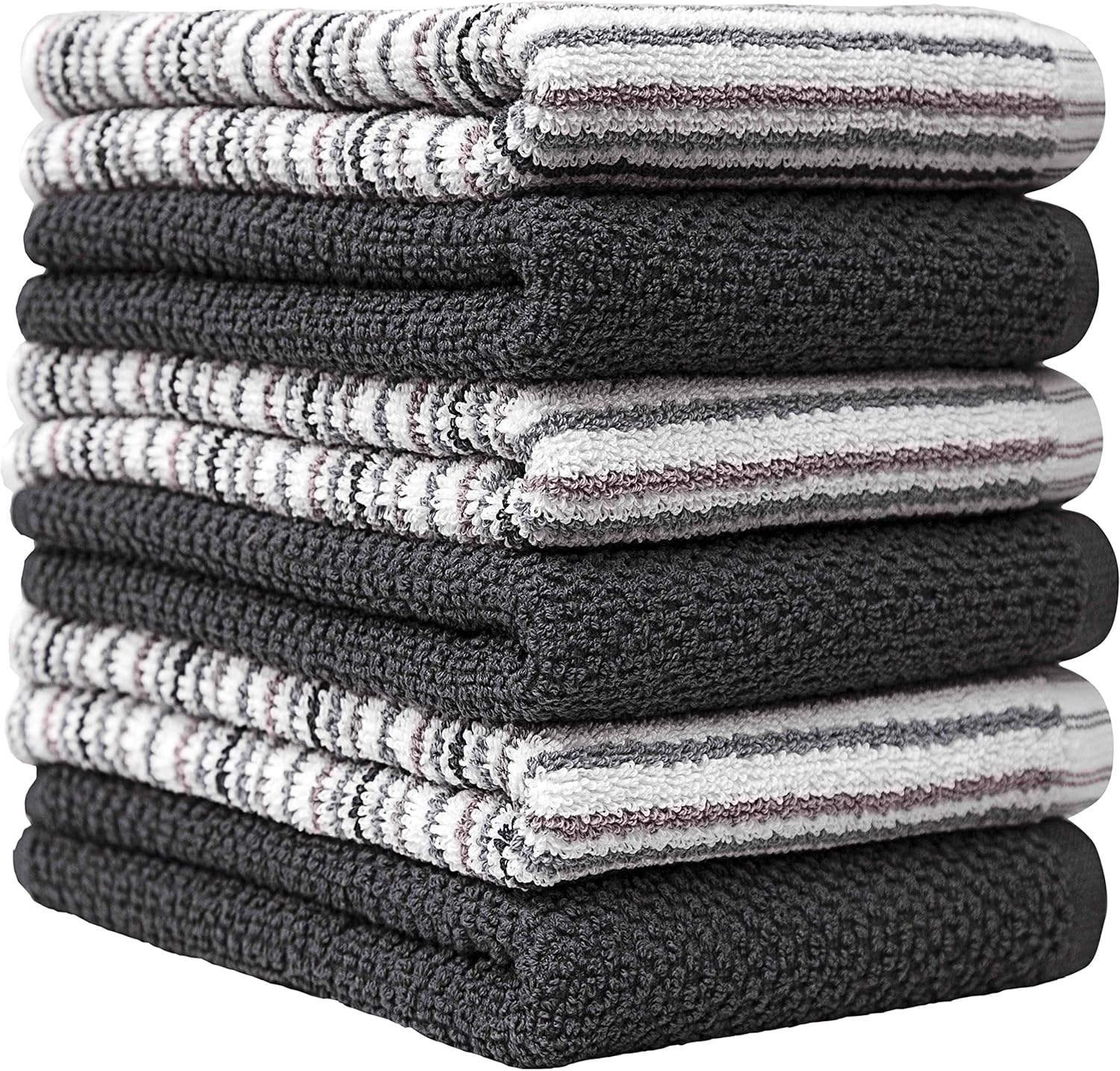 Bumble Towels - 6 Pack Kitchen Towels 16x26 Popcorn Stripe Gray