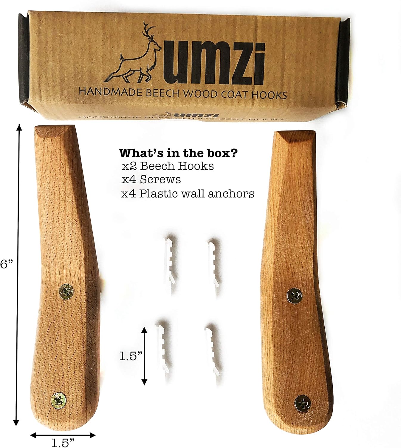 UMZi Wood Wall Hooks 2 Pack Rustic Heavy Duty