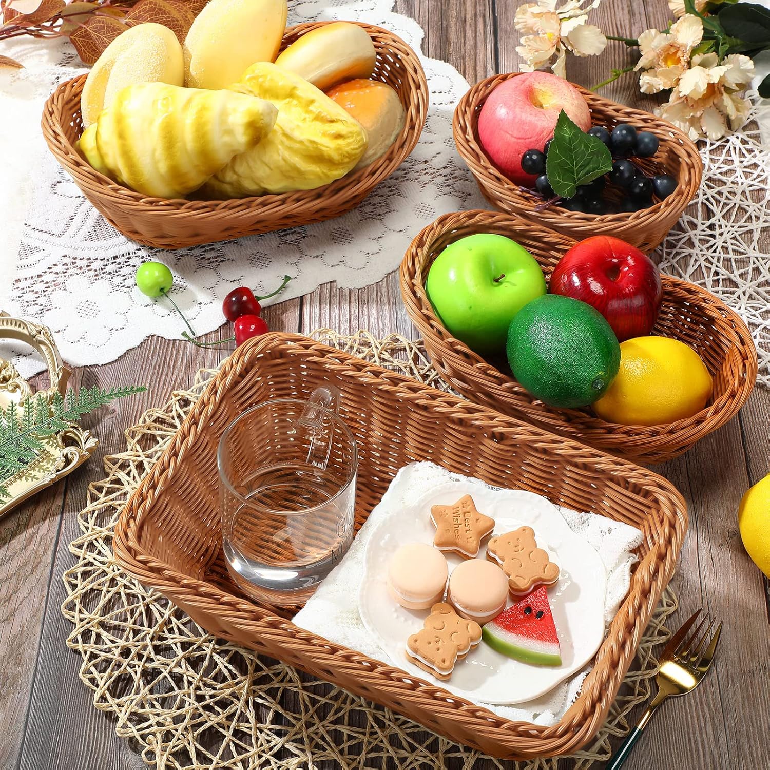 Mimorou 4 Pcs Wicker Bread Serving Baskets