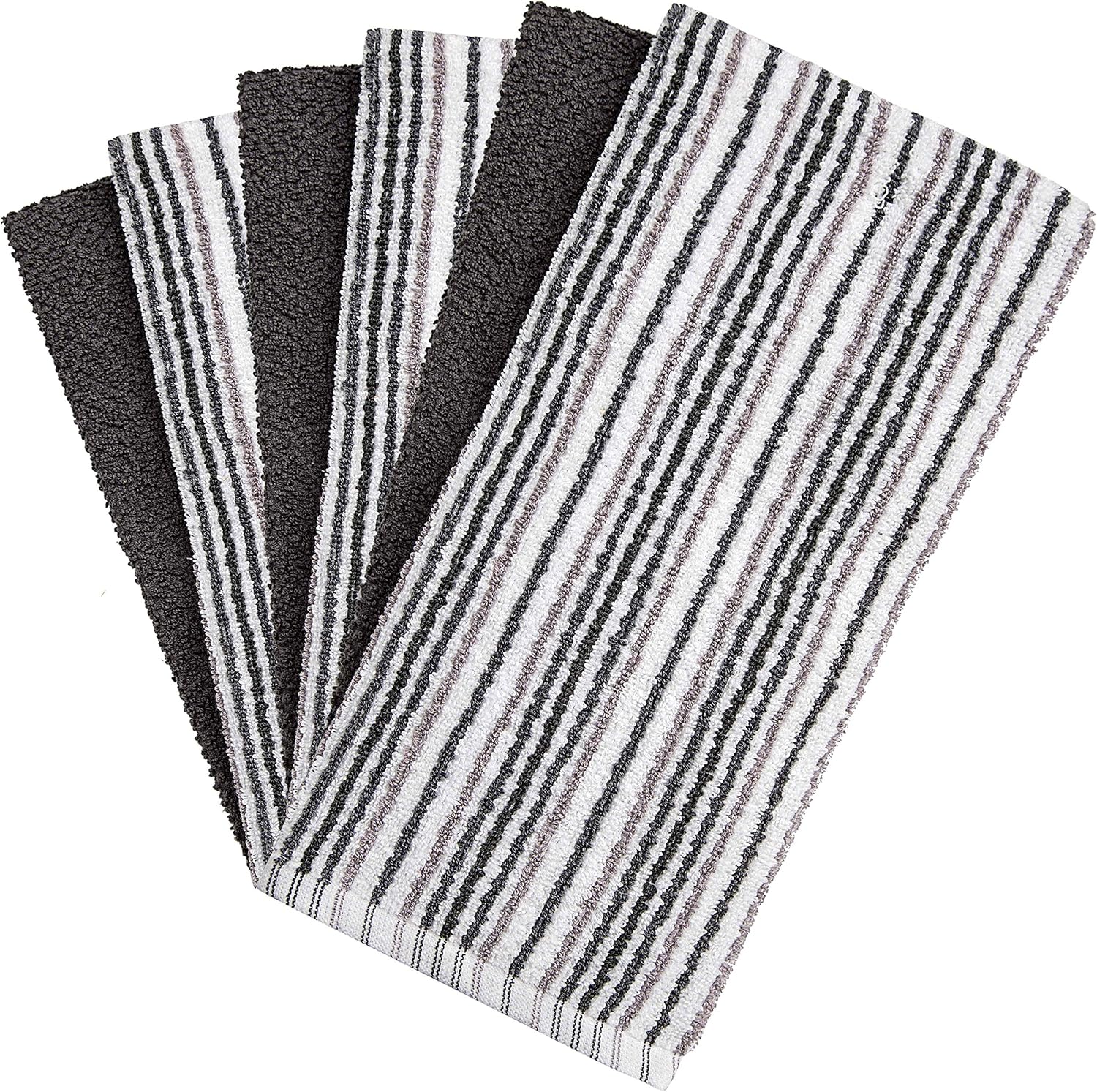 Bumble Towels - 6 Pack Kitchen Towels 16x26 Popcorn Stripe Gray
