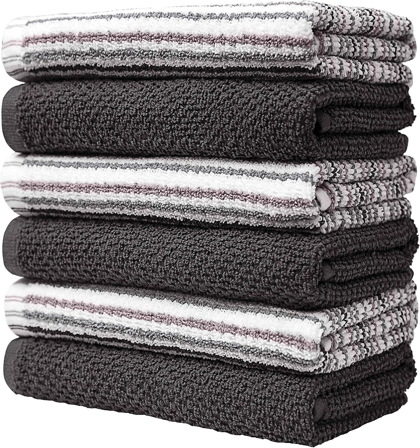 Bumble Towels - 6 Pack Kitchen Towels 16x26 Popcorn Stripe Gray